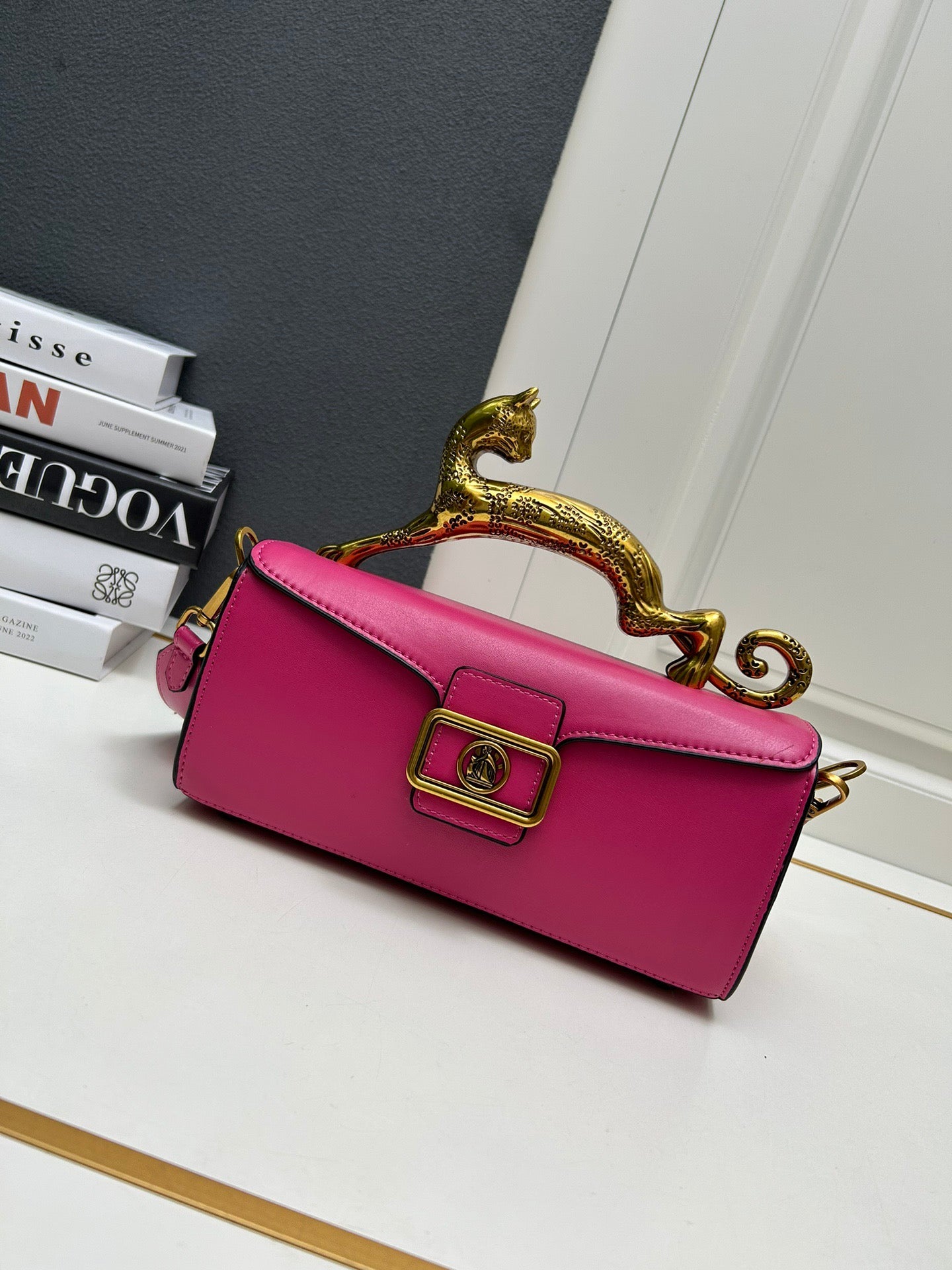 Midnight Cat Handle Leather Bag