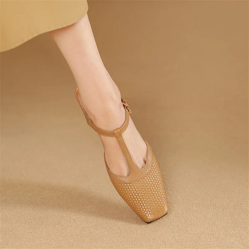 Woven Design Sandals T Strap