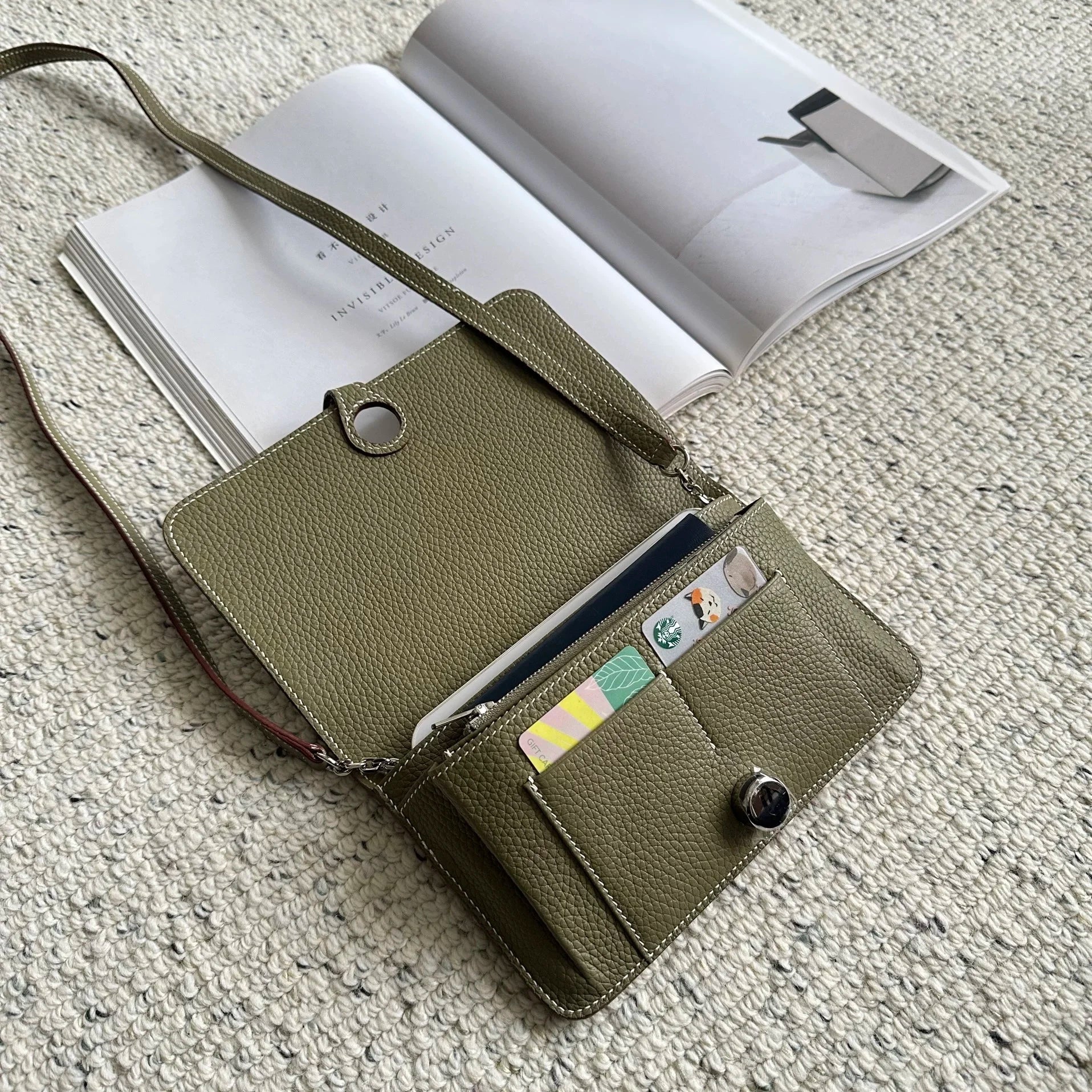 3‑in‑1 Full‑Grain Leather Clutch