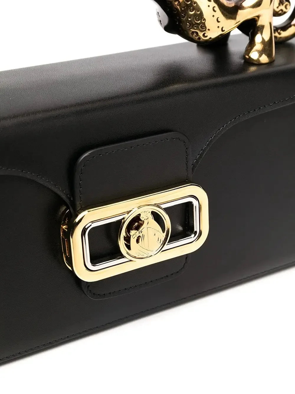 Midnight Cat Handle Leather Bag