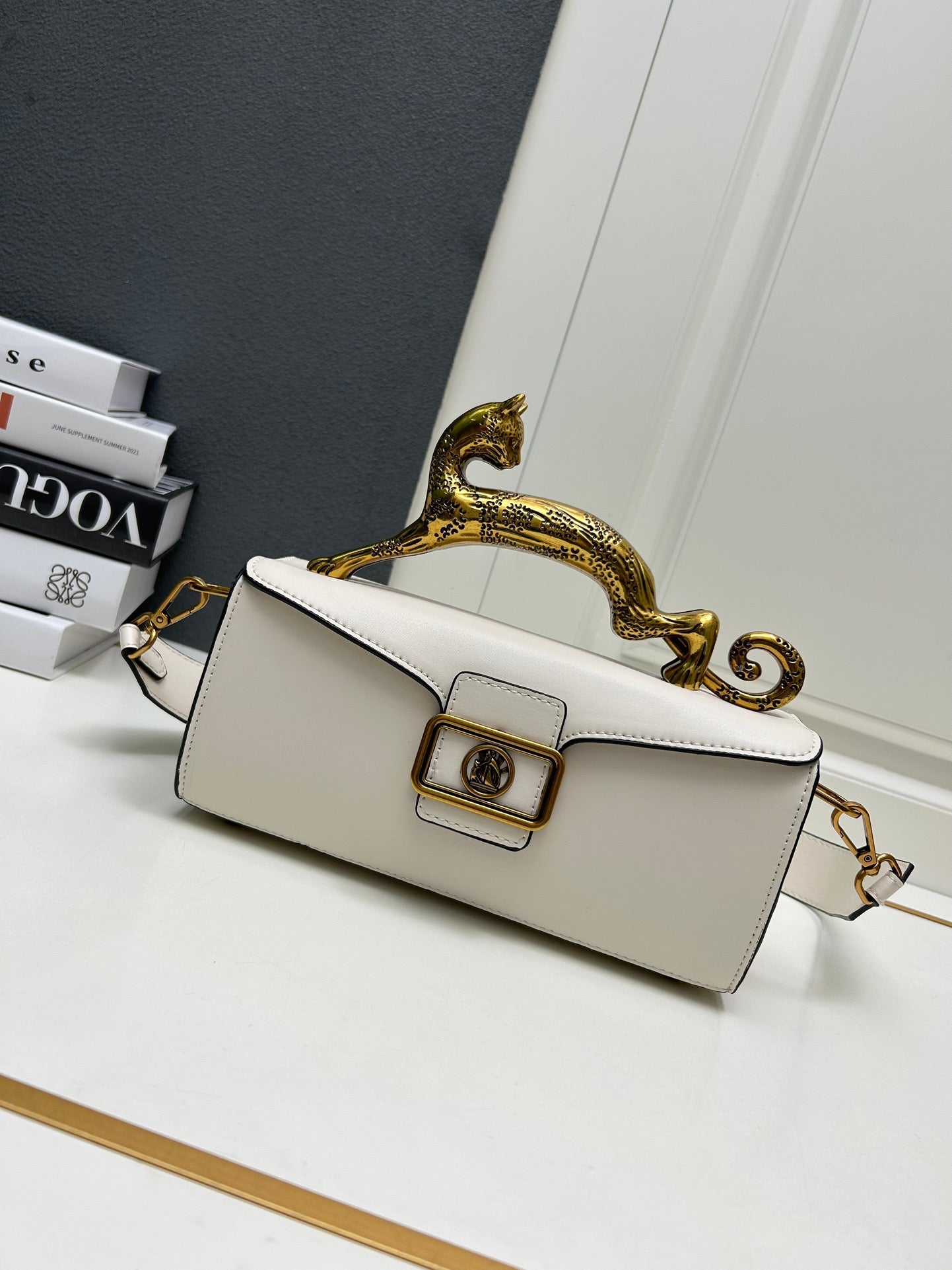 Midnight Cat Handle Leather Bag