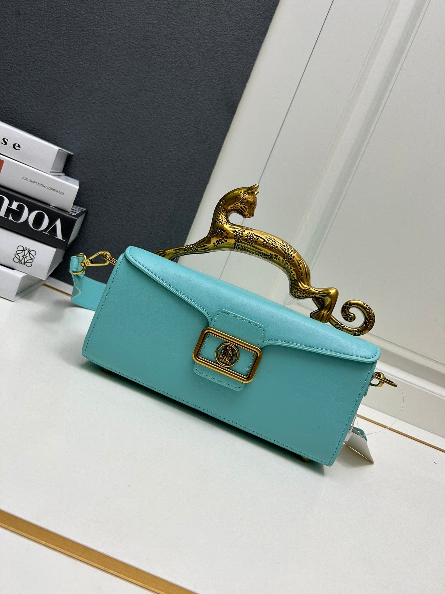 Midnight Cat Handle Leather Bag
