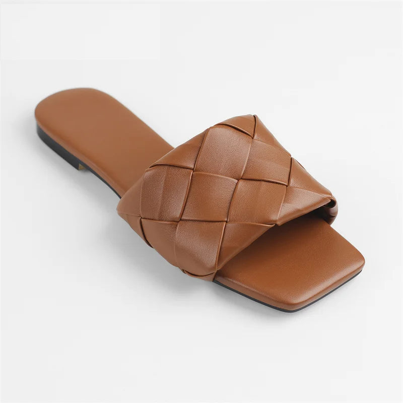 Braided Leather Slide Sandals
