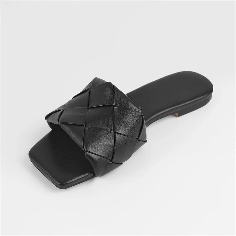 Braided Leather Slide Sandals