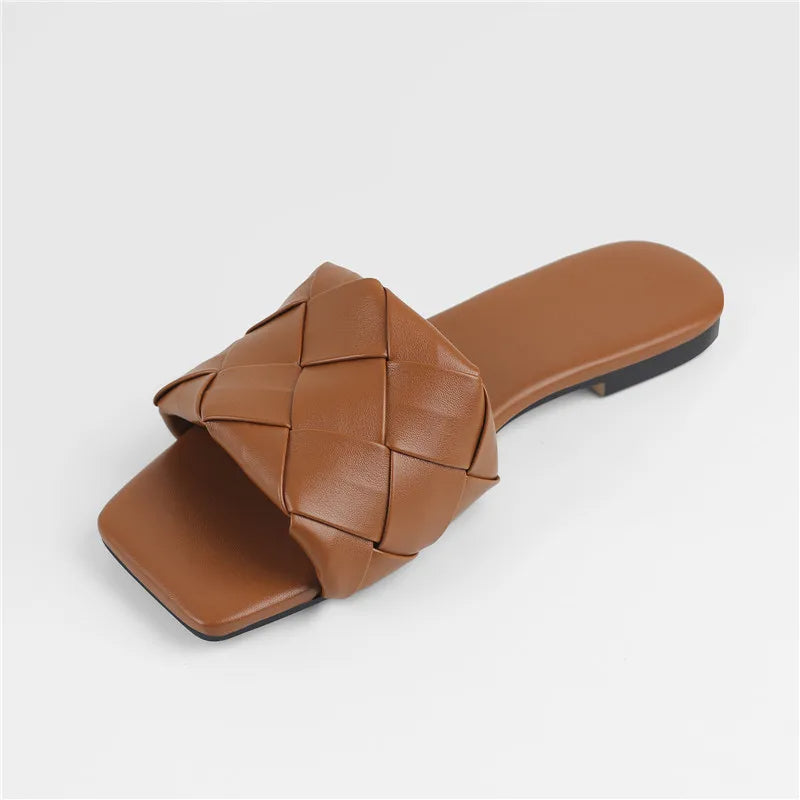 Braided Leather Slide Sandals