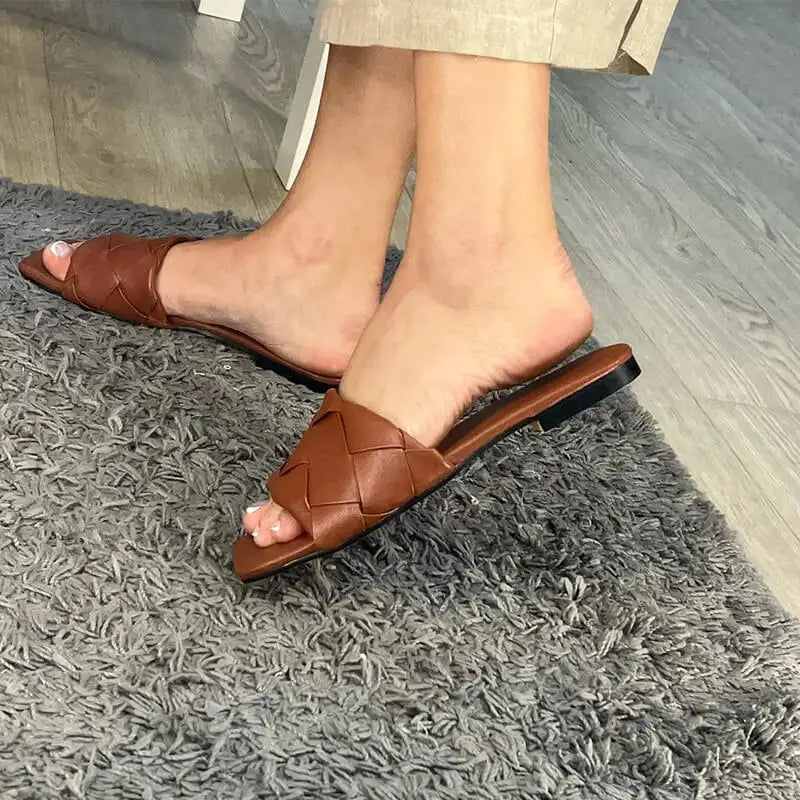 Braided Leather Slide Sandals