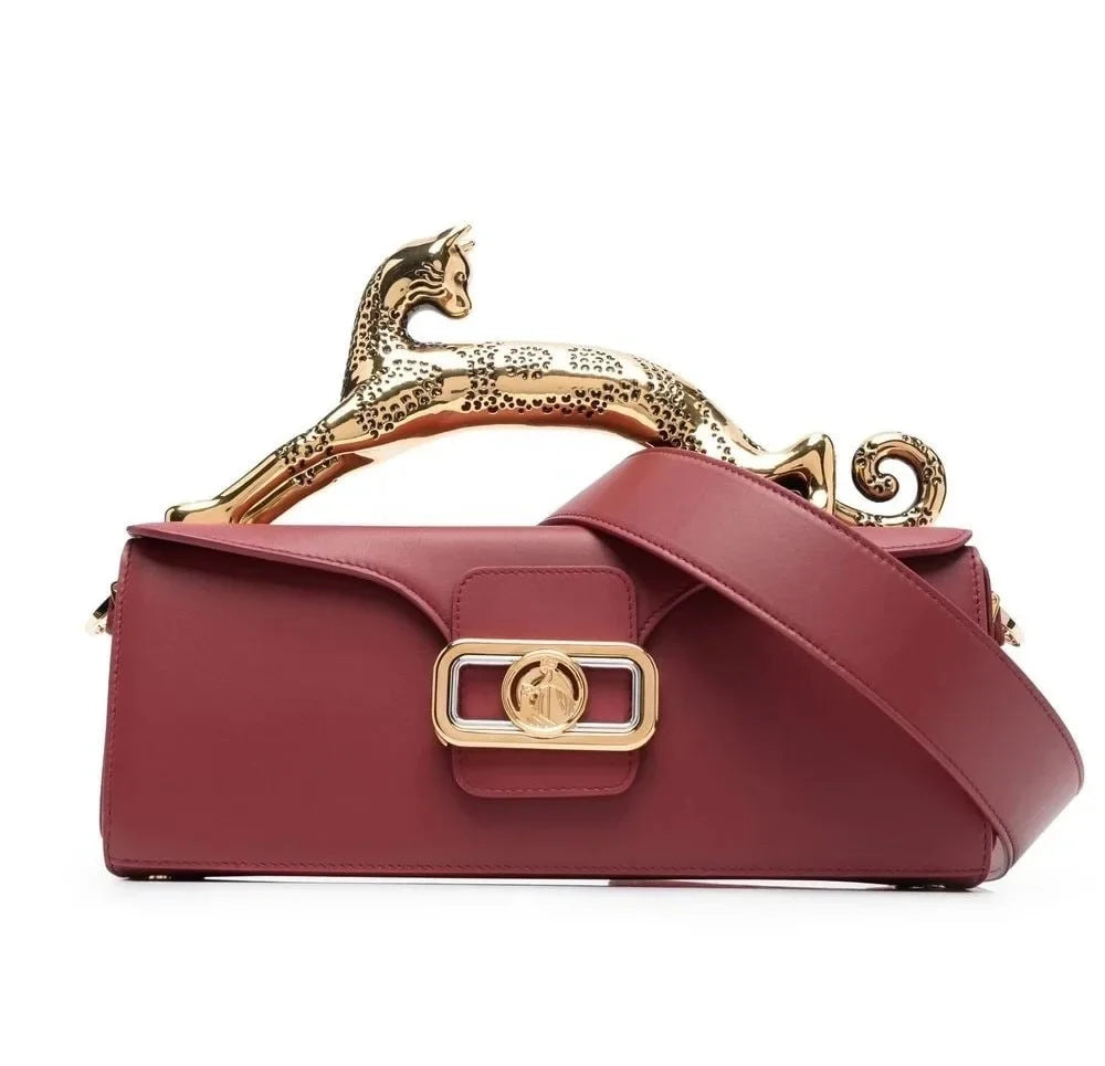 Midnight Cat Handle Leather Bag