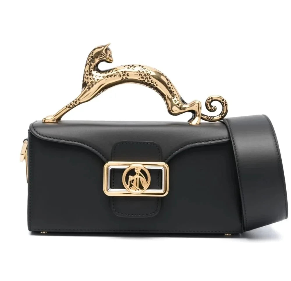 Midnight Cat Handle Leather Bag
