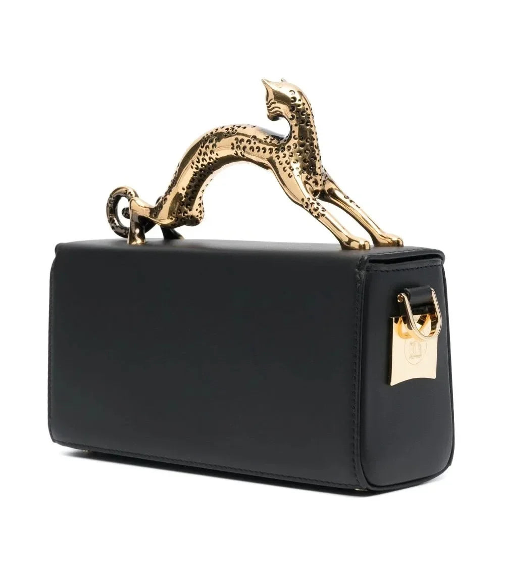 Midnight Cat Handle Leather Bag