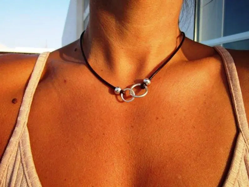 Eternity Leather Necklace with Silver Rings