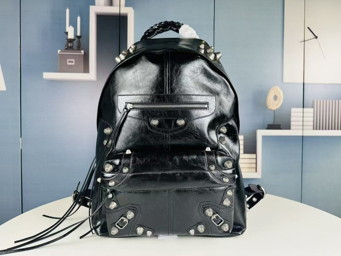 Bold Black Cowhide Leather Backpack