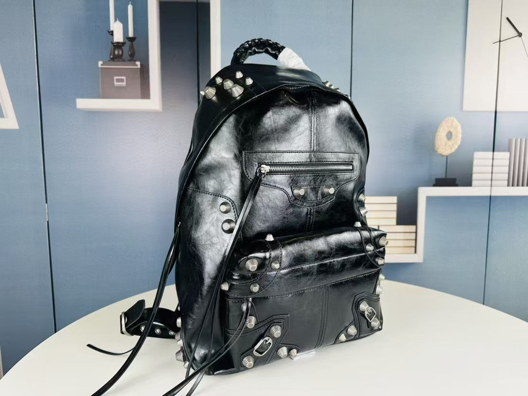 Bold Black Cowhide Leather Backpack