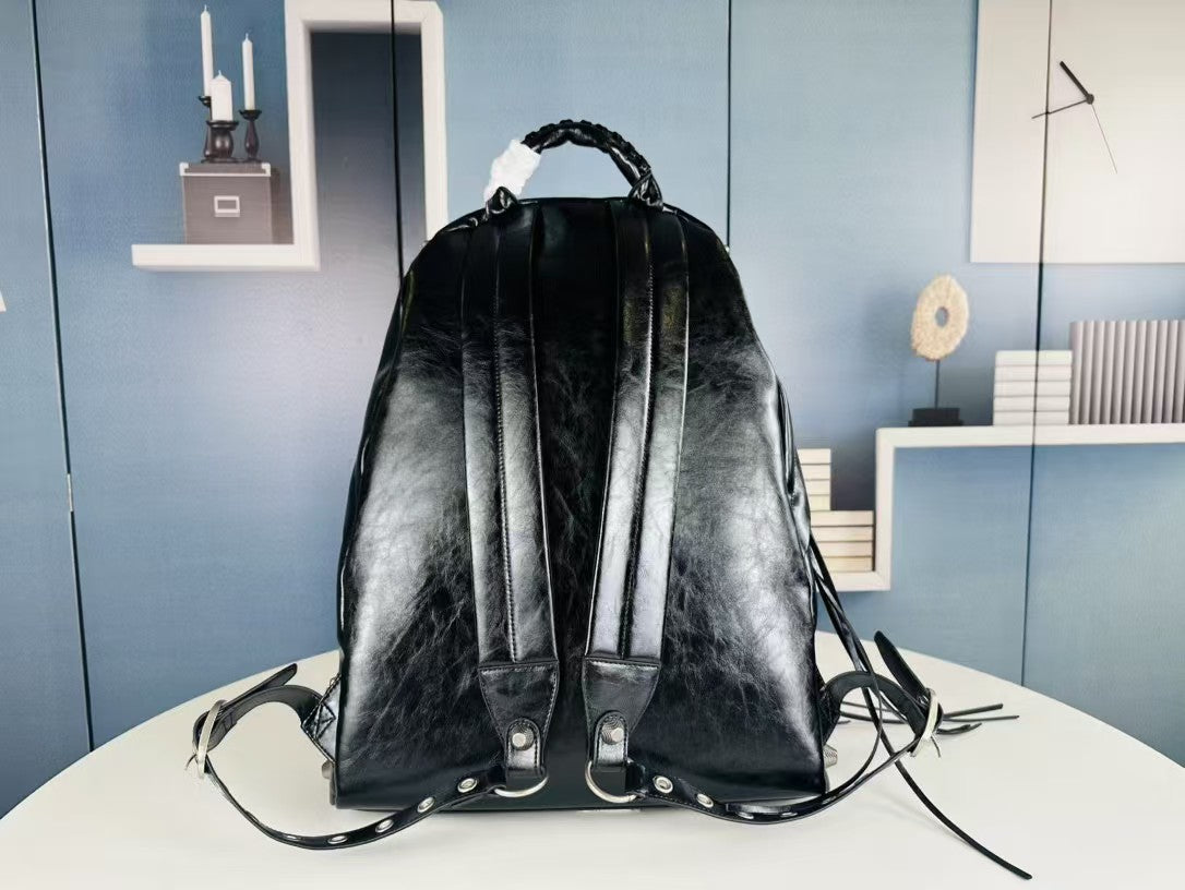 Bold Black Cowhide Leather Backpack