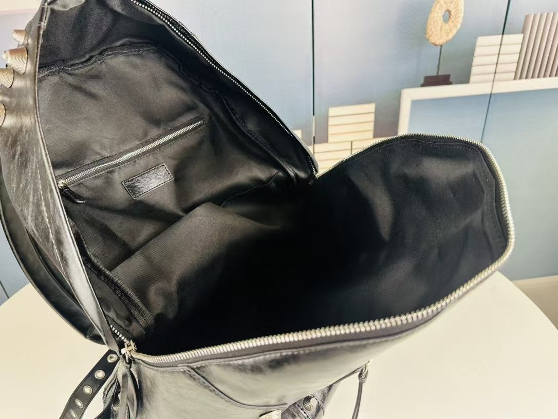 Bold Black Cowhide Leather Backpack