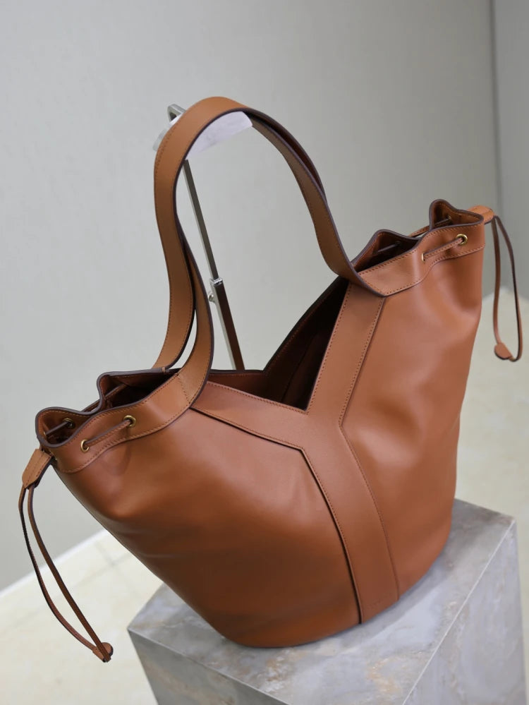 Soft Curve Cowhide Leather Hobo Bag